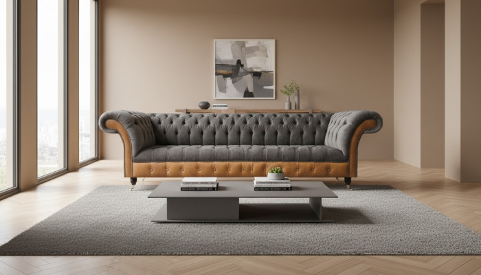 Luxuriöser Chesterfield 4-Sitzer Designer Viersitzer Textil Couch Sofas