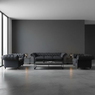Elegante Graue Chesterfield Wohnzimmer Sofas Designer Couchen 3tlg Set