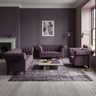 Chesterfield Lila Textilsofas Designer Polster Couchen 3tlg Garnitur