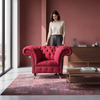 Chesterfield Sessel Rosa Designer Sitzmöbel Luxus Sitz Textil Wohnzimmer