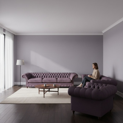 Chesterfield Lila Garnitur Komplettes Sofa Set Moderne Sitzmöbel 3tlg