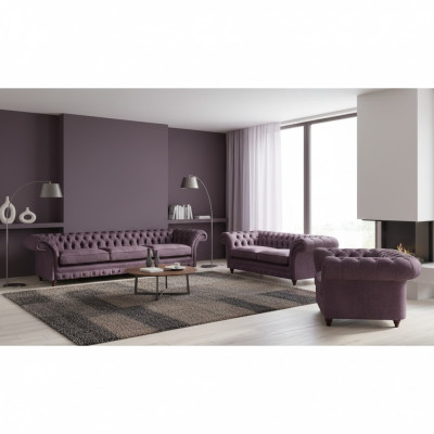 Chesterfield Lila Garnitur Komplettes Sofa Set Moderne Sitzmöbel 3tlg
