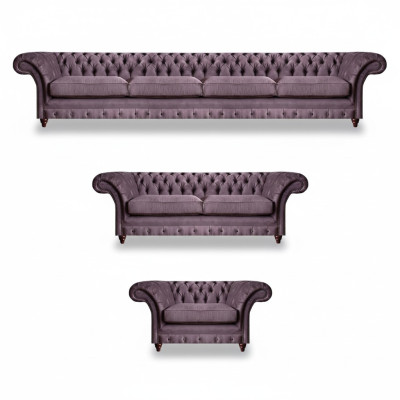 Chesterfield Lila Garnitur Komplettes Sofa Set Moderne Sitzmöbel 3tlg