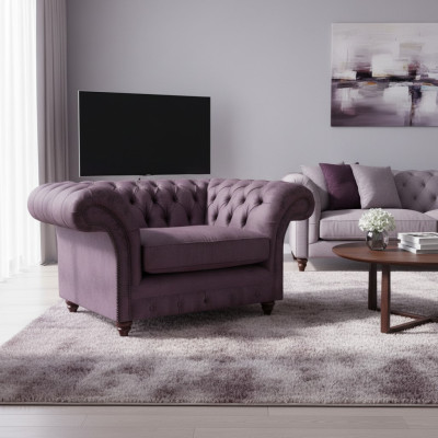 Chesterfield Lila Lehnsessel Wohnzimmer Textil Einsitzer Edler 1-Sitzer