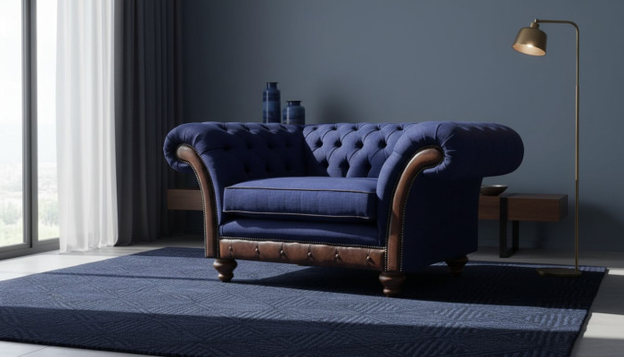 Luxuriöser Chesterfield Blauer Sessel Polstermöbel Designer Lehnsessel