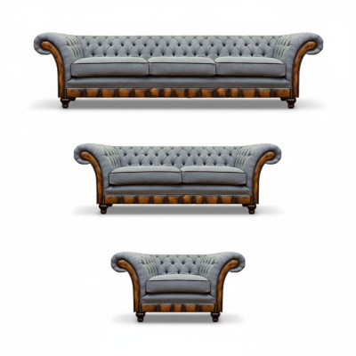 Chesterfield Hellgraue Polstermöbel Wohnzimmer Sofagarnitur Edles Set