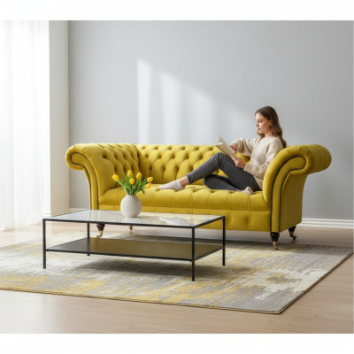 Moderne Chesterfield Sitzmöbel Gelber Zweisitzer Designer Stoffcouch