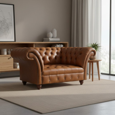 Brauner Chesterfield Leder Zweisitzer Designer Kunstleder 2-Sitzer Sofa
