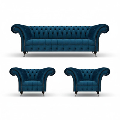 Chesterfield Blaue Sitzgarnitur Modernes Komplettes Wohnzimmer Sofa Set