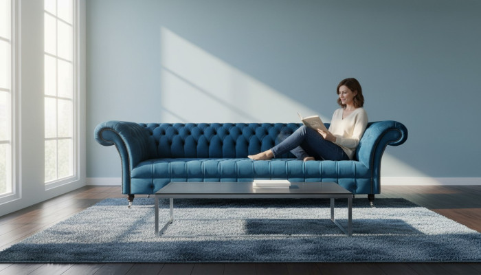 Luxuriöses Blaues Chesterfield Sofa Polstercouch Designer Textil Sofa