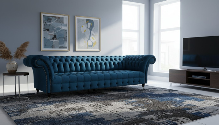 Luxuriöses Blaues Chesterfield Sofa Polstercouch Designer Textil Sofa