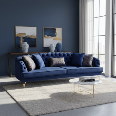 Blaue Wohnzimmer Chesterfield Sofagarnitur Luxus Polstersofas 4x Sitzer