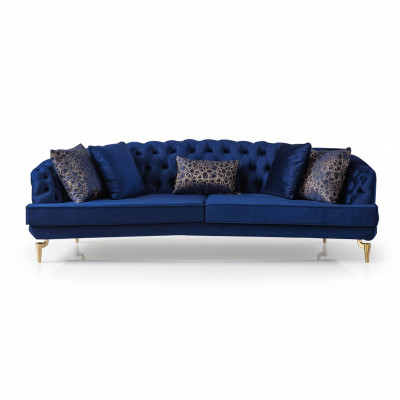 Blaue Wohnzimmer Chesterfield Sofagarnitur Luxus Polstersofas 4x Sitzer