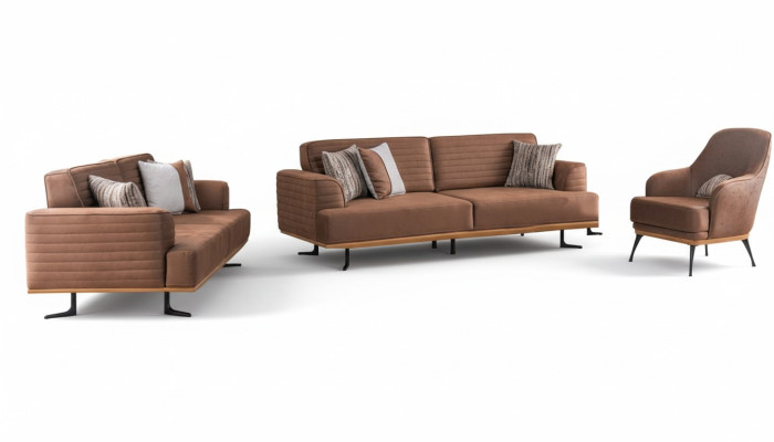 Exklusive Dreisitzer-Sofas und -Sessel für das Wohnzimmer in brauner Polsterung