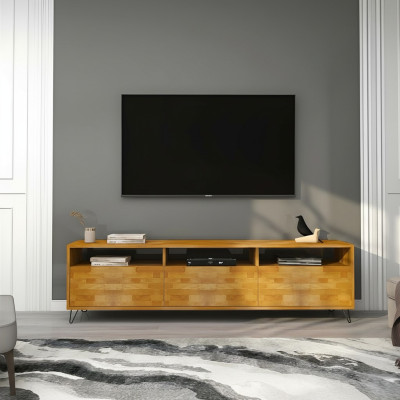 Braunes Wohnzimmer  Sideboard  Robuster TV Ständer Moderne Holz Möbel