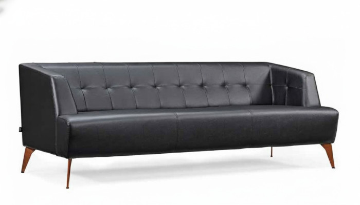 Stilvoller Schwarzer Dreisitzer Modernes Ledersofa Wohnzimmer Schlafsofa