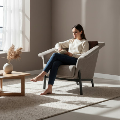 Grauer Einsitzer Designer Fernsehsessel Wohnzimmer Ledersessel 1-Sitzer