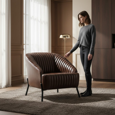 Brauner Sessel Designer Wohnzimmer Relaxsessel Leder Einsitzer Möbel