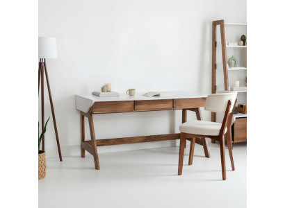Weiß-Brauner Arbeitszimmer Schreibtisch Robuster Laptoptisch Holz Möbel