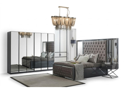 Moderne Schlafzimmer Möbel Chesterfield Bett Schrank Set Komplett 5tlg