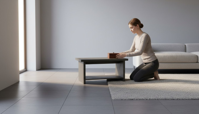 Couchtisch Grau Einfarbig Modern Arbeitszimmer Rechteckig Form mit Regal
