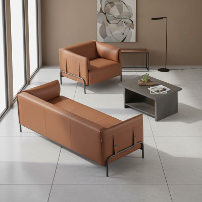 Sitzmöbel 3tlg Braun 3-Sitzer Sessel Grau Farbe Couchtisch Arbeitszimmer