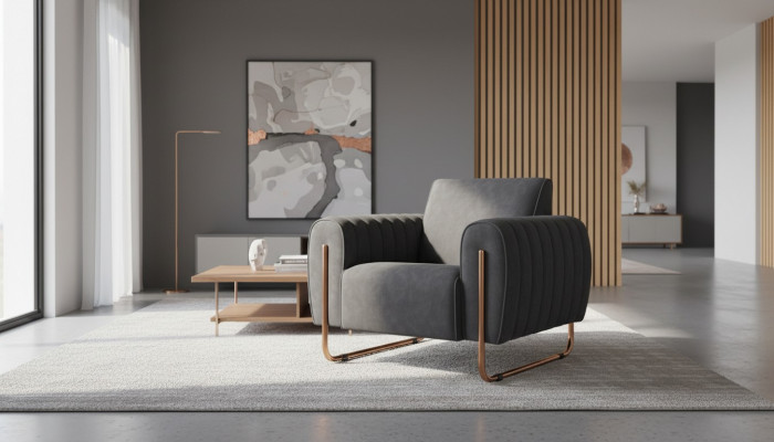 Sessel Grau Einfarbig Arbeitszimmer Modern Design Stil Textil Material