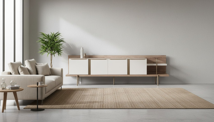 Stylish Weiß Hellbraun TV Schrank Wohnzimmer Luxus Möbel Holzschrank RTV