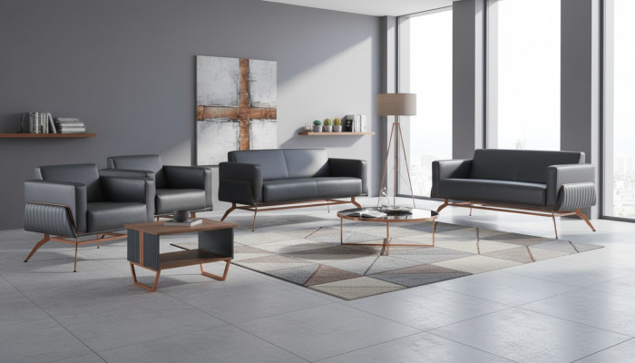 Arbeitszimmer-Set 5tlg 2x 2-Sitzer 2x Sessel Couchtisch Grau Einfarbig