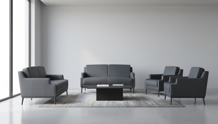 Arbeitszimmer-Set 4tlg 2x S-Sitzer 2x Sessel Dunkelgrau Einfarbig Modern