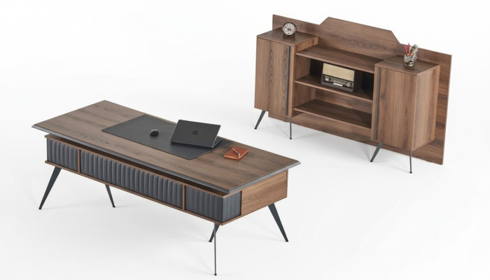 Arbeitszimmer-Set 2tlg Bürotisch Sideboard Stauraum Braun Einfarbig