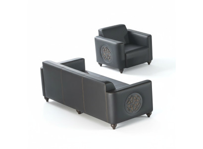 Arbeitszimmer-Set 2tlg 3-Sitzer Sessel Schwarz Einfarbig Modern Design
