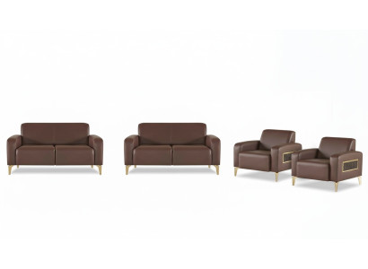 Arbeitszimmer-Set 4tlg 2x 2-Sitzer mit 2x Sessel Braun Einfarbig Modern
