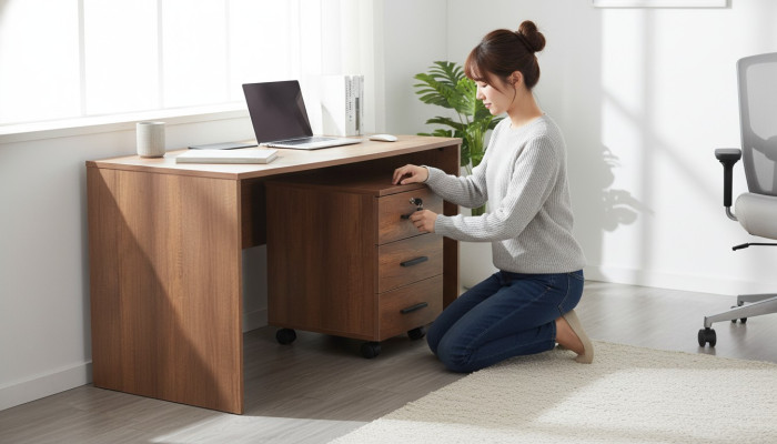 Arbeitszimmer Kommode Braun Schubladen Einfarbig Modern Design Rollen