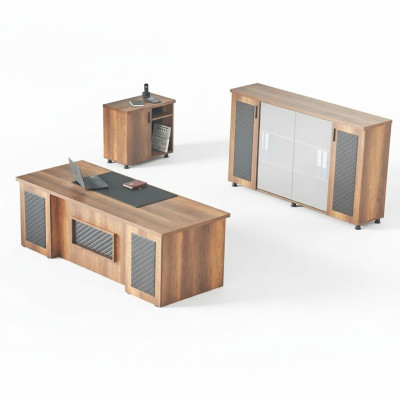Arbeitszimmer-Set 3tlg Bürotisch Sideboard Kommode Stauraum Braun Schwarz