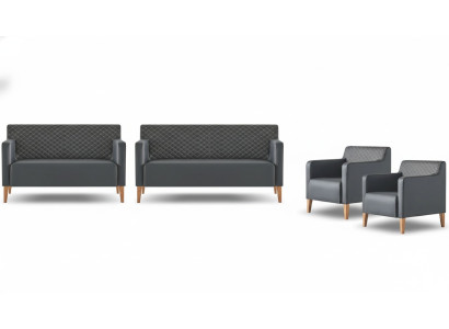 Arbeitszimmer-Set 4tlg 3-Sitzer 2-Sitzer 2x Sessel Schwarz Wohnzimmer
