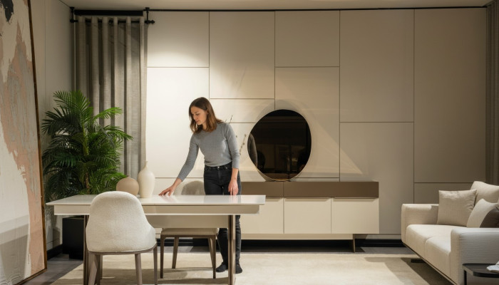 Stilvolle Küchenmöbel Designer Esstisch 4x Textil Stühle Edle Anrichte