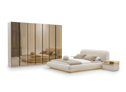 Luxuriöse Schlafzimmer Möbel Polsterbett Nachtkonsolen Glasschrank 4tlg