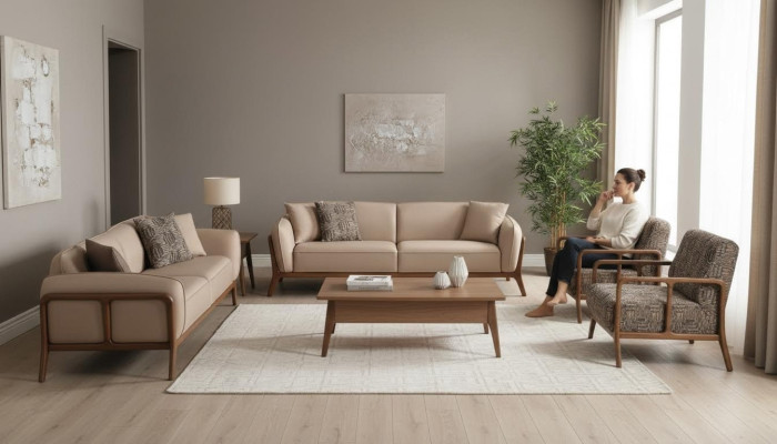 Braun-Beige Wohnzimmer Sofagarnitur Wohnzimmer Designer Möbel 2x Couchen