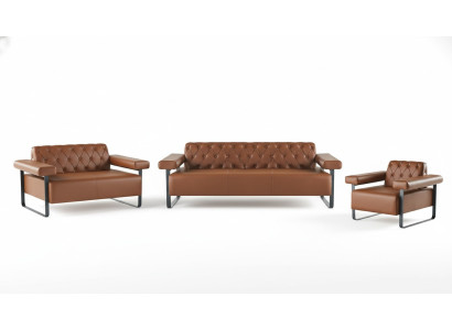 Komplett Braun Ledersofas Edelstahl 3-Sitzer 2-Sitzer Sofa Chesterfield