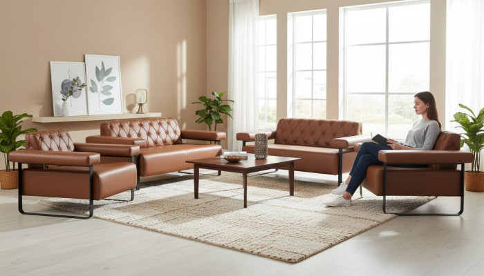 Ledersofas 2-Sitzer Sofas Sessel Couch Knöpfe Chesterfield Edelstahl