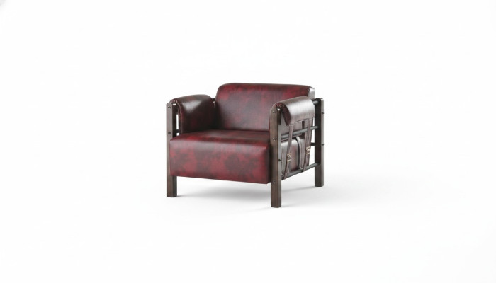 Ledersessel Sessel Bordeaux Lehnsessel Leder Holz Modern 1-Sitzer