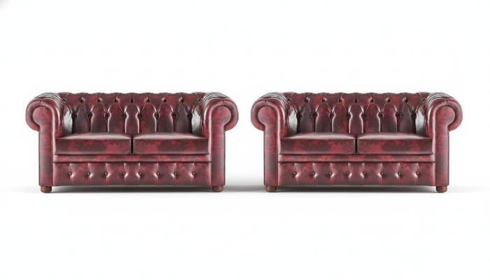 Ledersofas Chesterfield Knöpfen Couch 2-Sitzer Bordeaux Klassisch Sofas