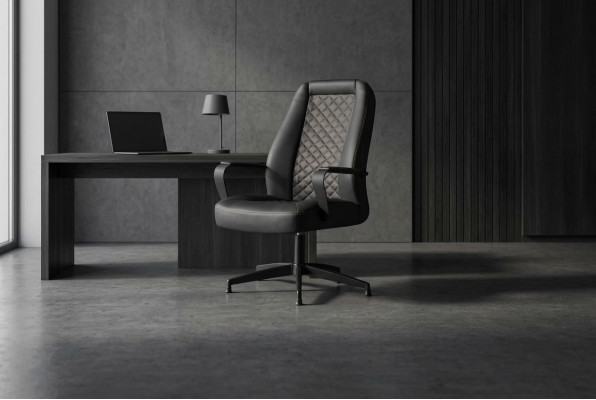 Bürostuhl Schwarz Chefsessel Arbeitszimmer Büro Modern Weiche Leder Holz