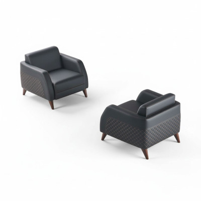 Leder Sessel Set Schwarz Lehnsessel Holz 1-Sitzer Modern Polster Weiche