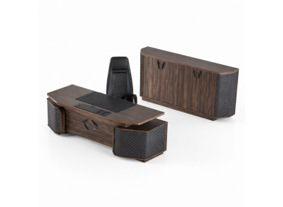Arbeitszimmer-Set Bürotisch Bürostuhl Sideboard Schwarz Braun Chefsessel