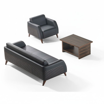 Sofas-Set Ledesofa Schwarz 3-Sitzer Sessel Braun Couchtisch Modern Leder