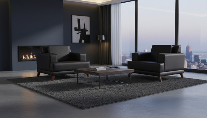 Lehnsessel Leder Sessel Schwarz Modern Polster Kissen 1-Sitzer Holz
