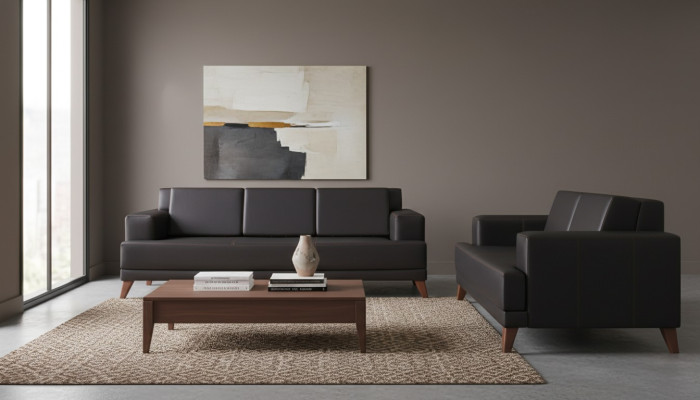Modernnes Sofa-Set Ledersofas Schwarz 3-Sitzer 2-Sitzer Polster Kissen