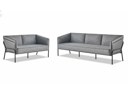 Moderner Sofa-Set 3-Sitzer 2-Sitzer Grau Textil Leder Edelstahl Couch